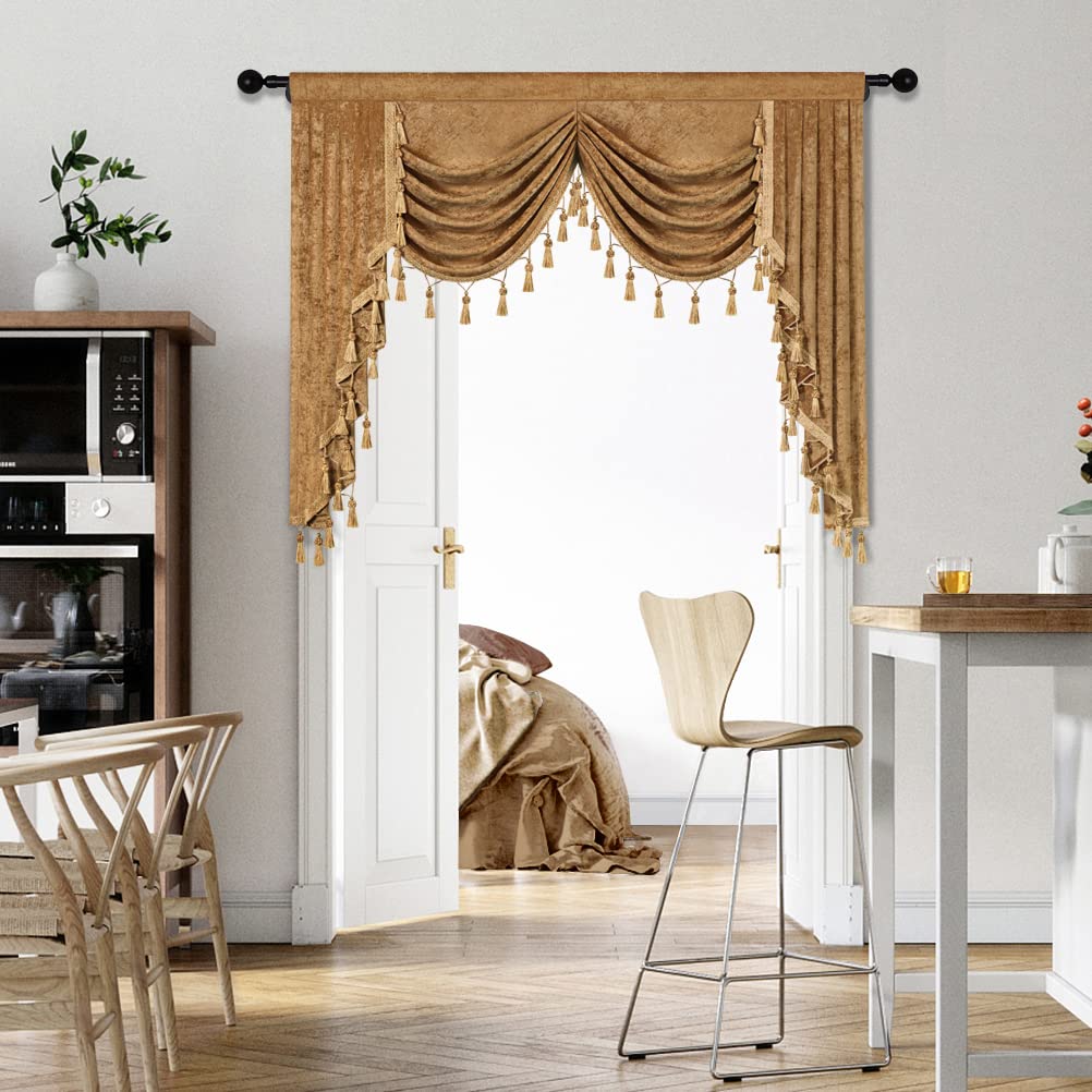 ELKCA Thick Chenille Window Curtains Valance for Living Room Bronze Waterfall Valance for Bedroom,Rod Pocket (Bronze, W59)
