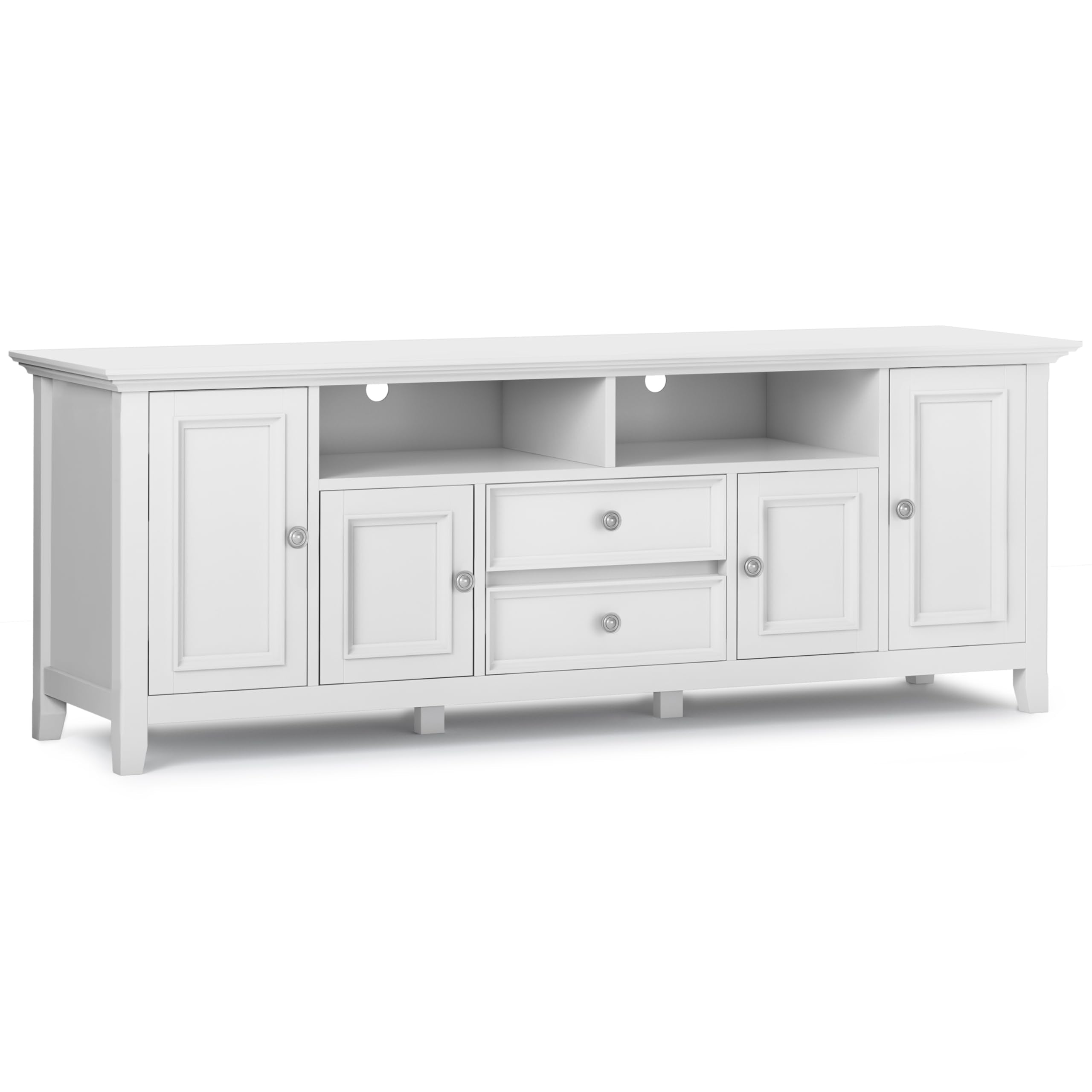 SIMPLIHOME Amherst 72-inch Wide Solid Wood TV Stand in White, Transitional-Style Media Console for Living Room with Cable Manage