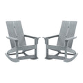 Flash Furniture Finn Modern Commercial Poly Resin Wood Adirondack Rocking Chair - All Weather Gray Polystyrene - Dual Slat Back 