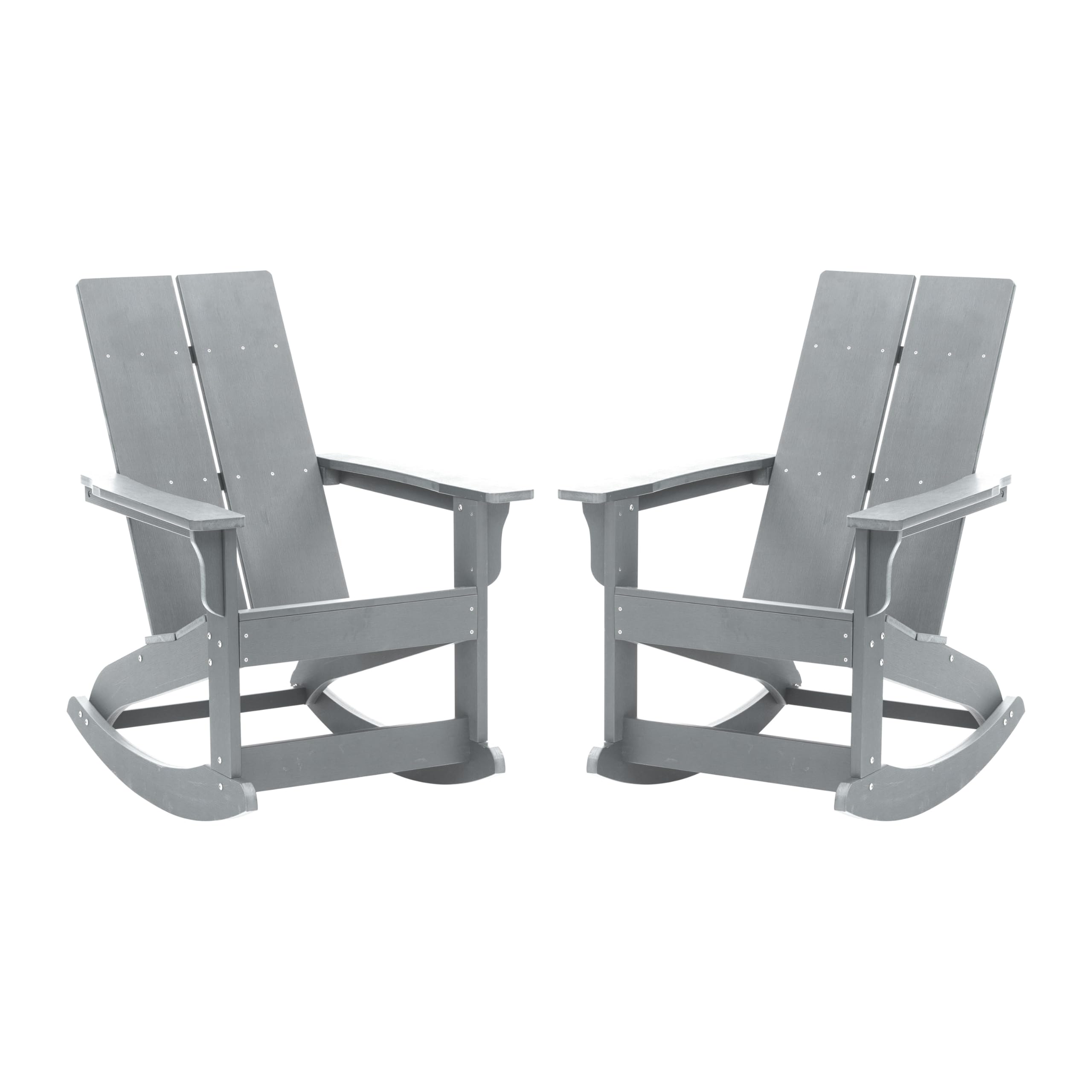 Flash Furniture Finn Modern Commercial Poly Resin Wood Adirondack Rocking Chair - All Weather Gray Polystyrene - Dual Slat Back 