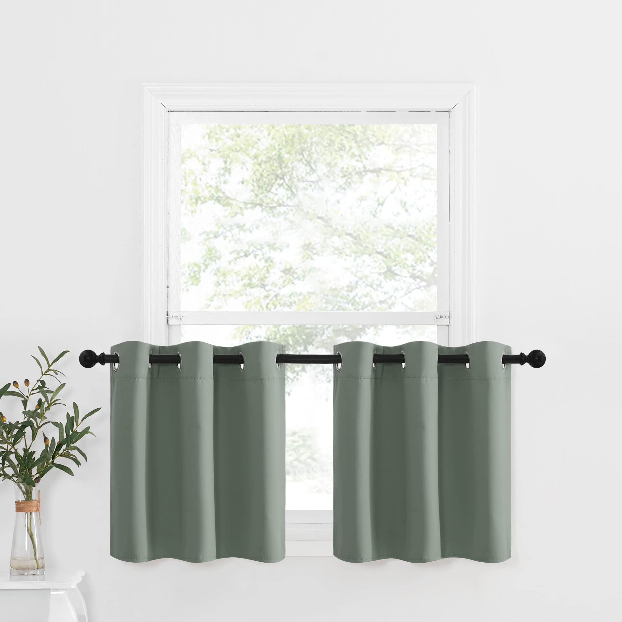 NICETOWN Blackout Tiers Valances for Bathroom, Farmhouse Style Kitchen Curtains for Small Windows, Thermal Insulated Short Curta
