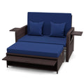 RELAX4LIFE Wicker Patio Outdoor Daybed - Rattan Day Bed Lounger with Loveseat & Storage Ottoman, Sunbed Sofa Set w/Cushions, 4-L
