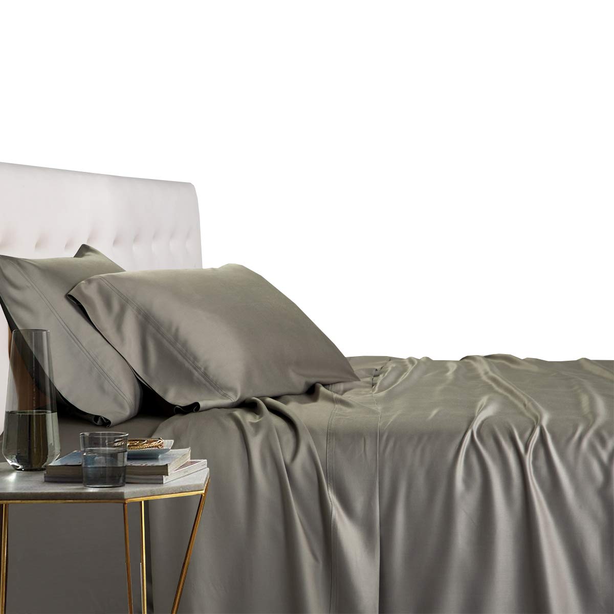 Royal Tradition Viscose from Bamboo Bed Sheets, King, Solid Grey, Super Soft and Cool 4PC Sheet Set