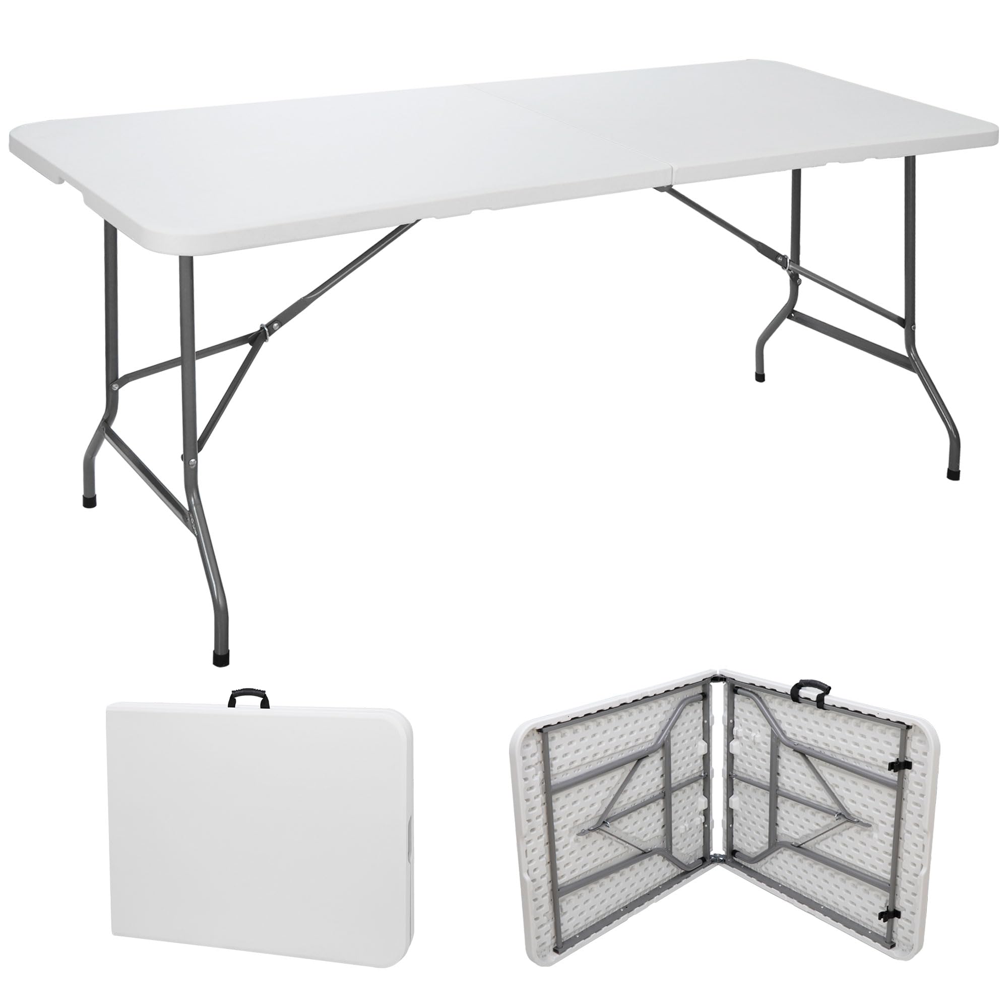 ZENY 6ft Folding Table, Portable Picnic Table, Plastic Table for Indoor Outdoor Picnic, Party, Camping, Heavy Duty Fold-up Table
