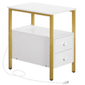 HOOBRO End Table with Charging Station, Narrow Side Table with 2 Drawer & USB Ports & Power Outlets, Nightstand for Small Spaces