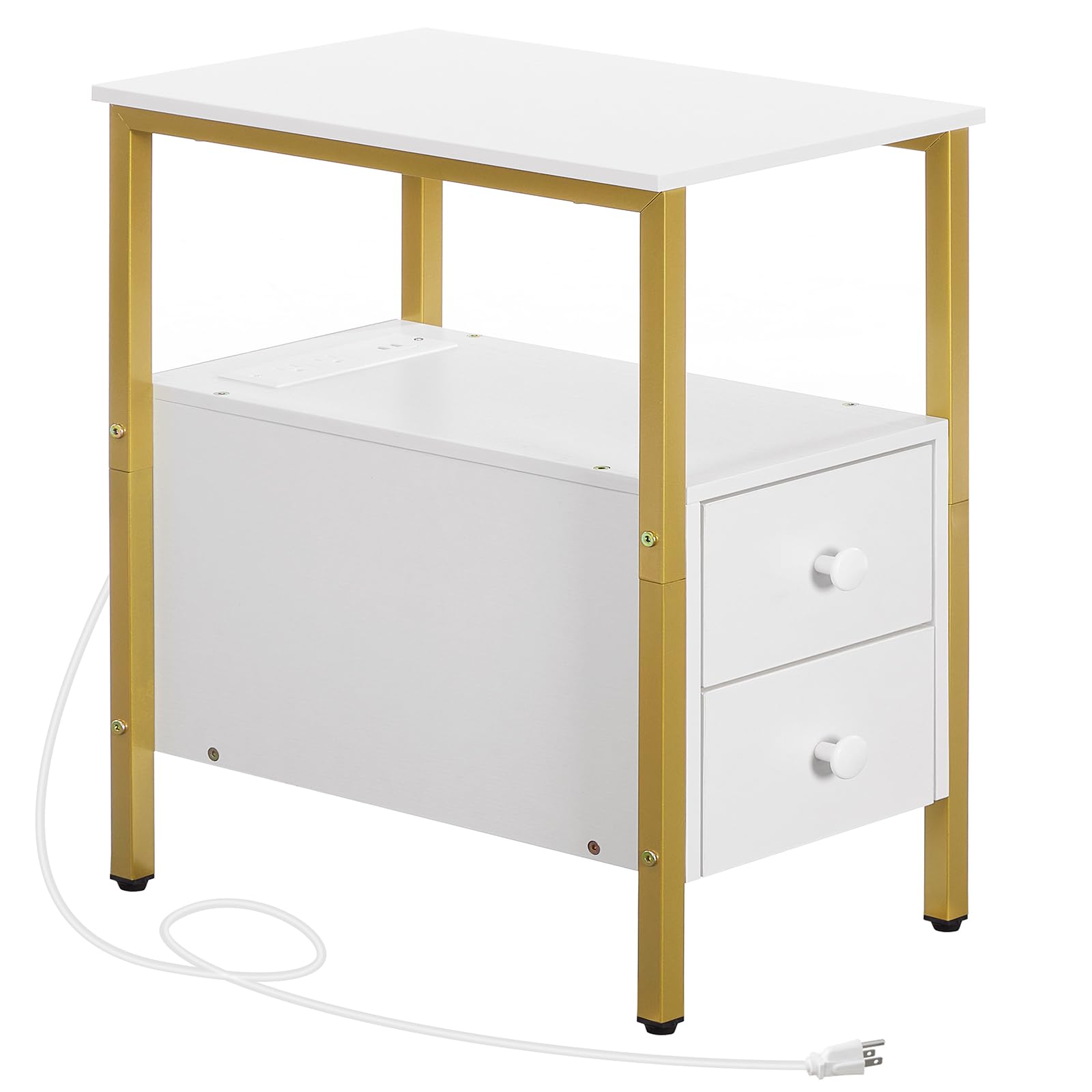 HOOBRO End Table with Charging Station, Narrow Side Table with 2 Drawer & USB Ports & Power Outlets, Nightstand for Small Spaces