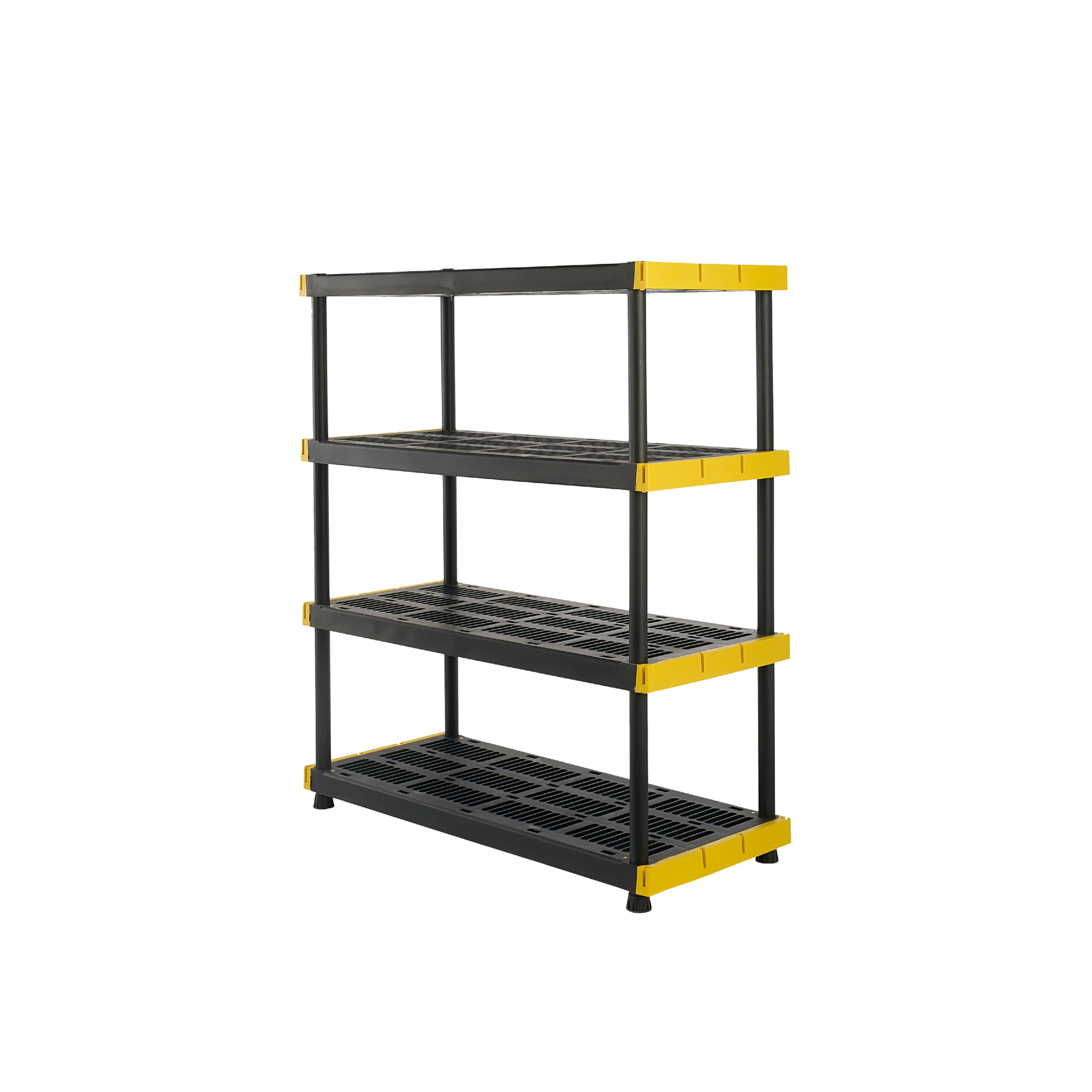 BLACK & YELLOW, 4-Tier Heavy Duty Plastic Storage Shelving Unit, 200lbs/shelf (55H x 48W x 20D), for Indoor/Outdoor Organization
