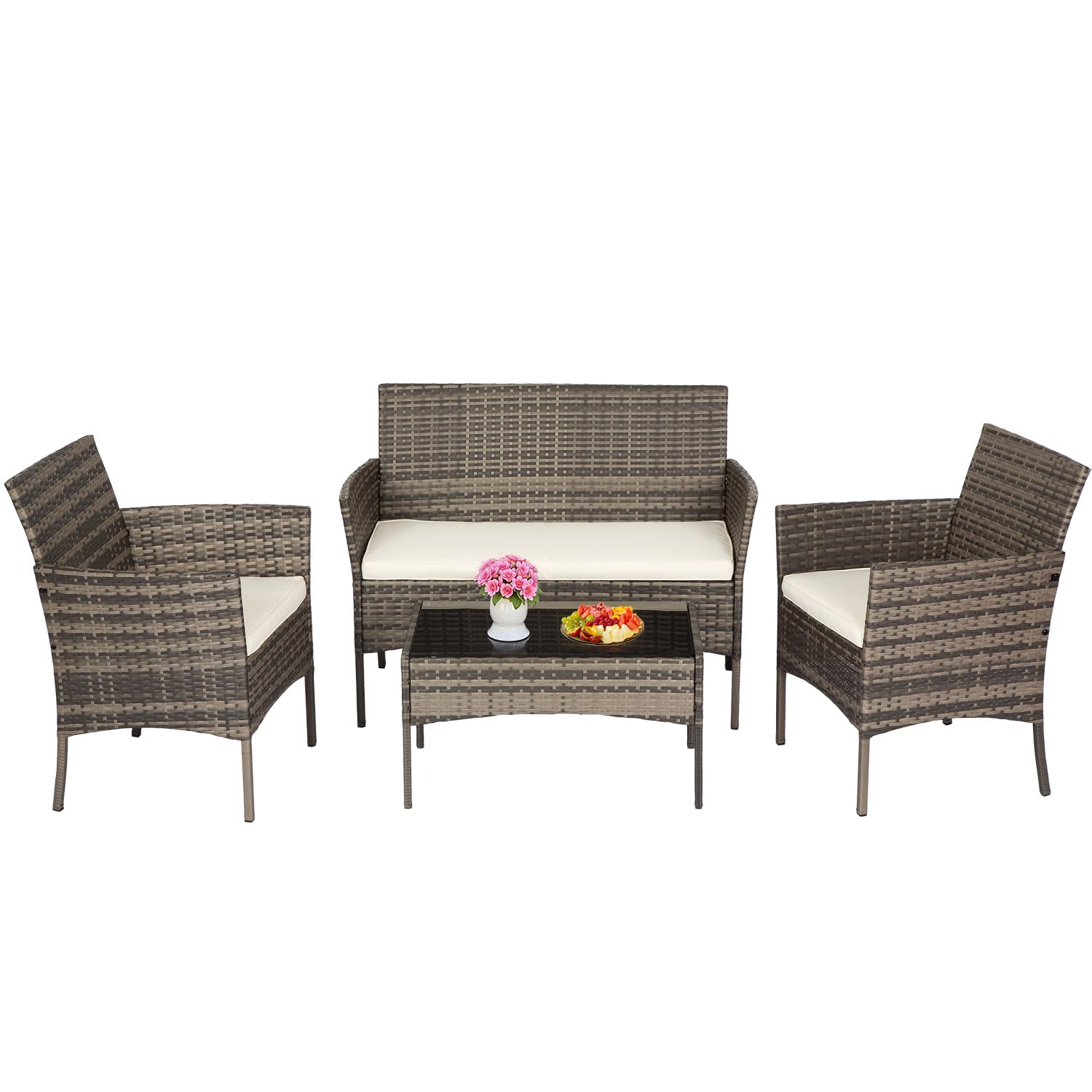 FDW Outdoor Patio Furniture Set Wicker Patio Set PE Rattan Furniture Bistro Set for Outdoor Indoor Use with Loveseats Coffee Tab