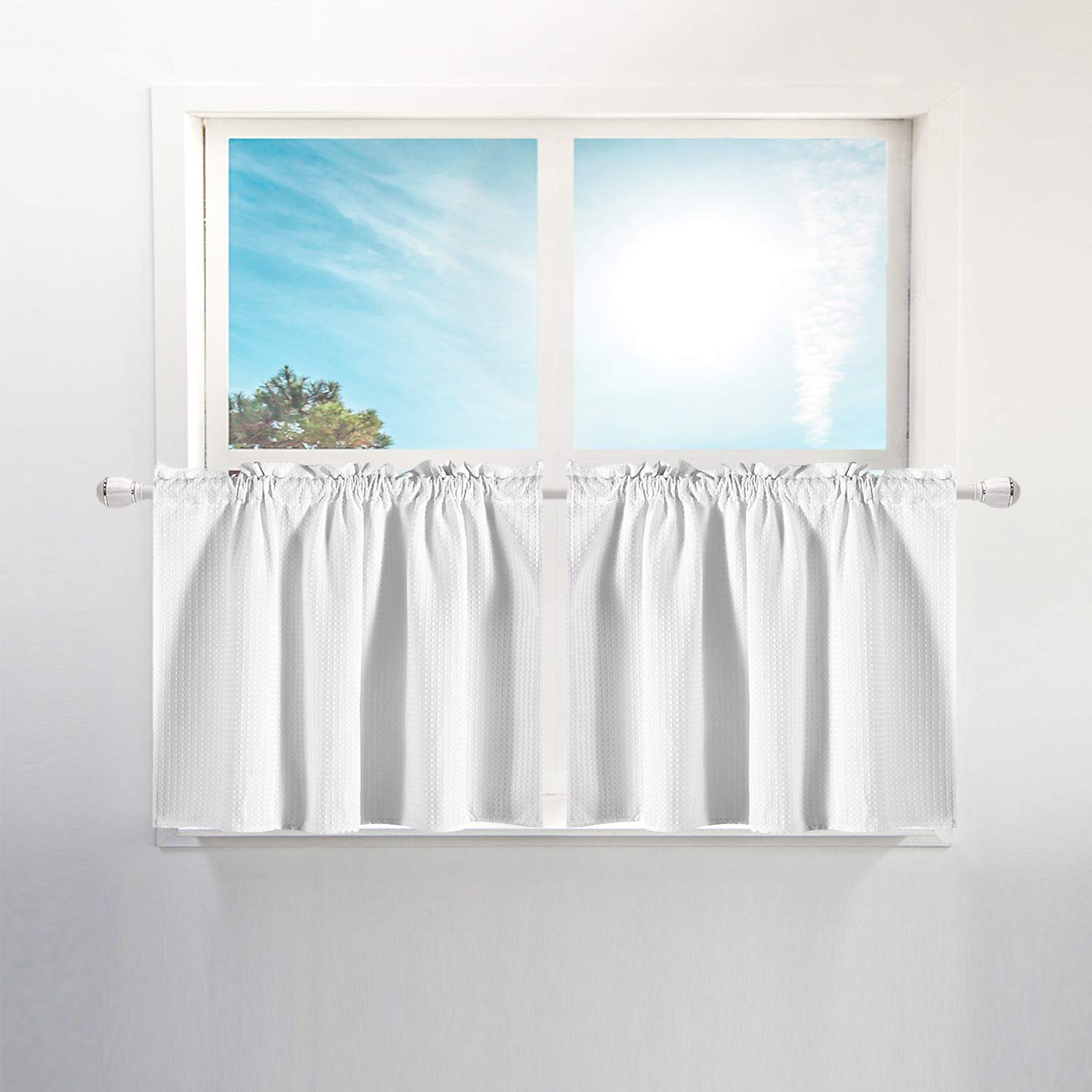 Waffle Weave Half Window Camper Curtains for Travel Trailers: RV Curtains for Camper Windows, Waterproof and Washable - White, W