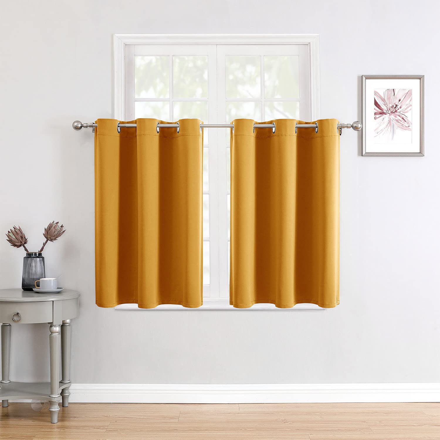 ChrisDowa Small Window Curtains for Kitchen and Bedroom - Grommet Short Thermal Insulated Room Darkening Curtains (2 Panels, Mus