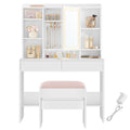 VASAGLE Vanity Desk with Mirror and Lights, Makeup Vanity with Upholstered Vanity Stool, Dimmable LED Lights, Adjustable Shelves