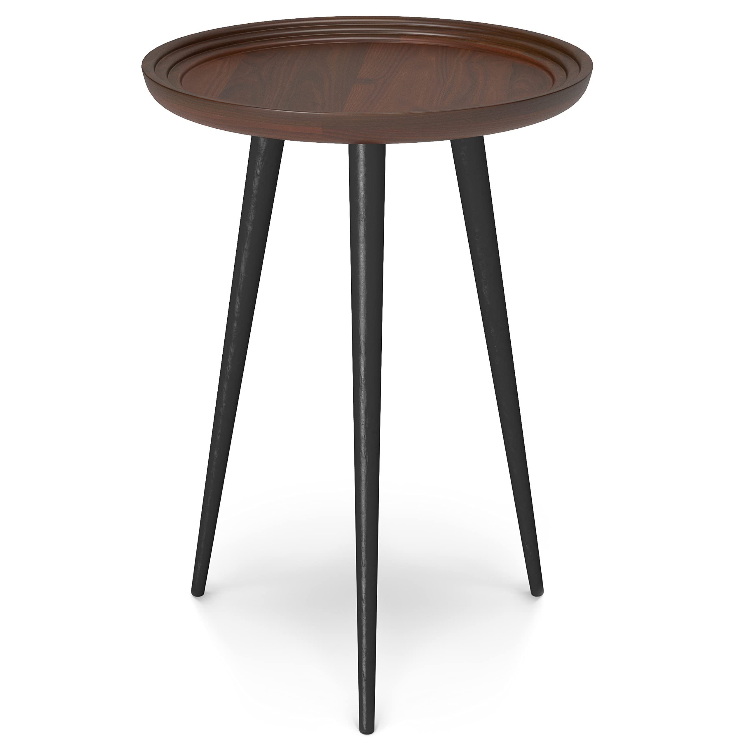 SIMPLIHOME Clairmont SOLID ACACIA WOOD 18 inch Wide Round Modern Industrial Side Table in Cognac for the Living Room and Bedroom