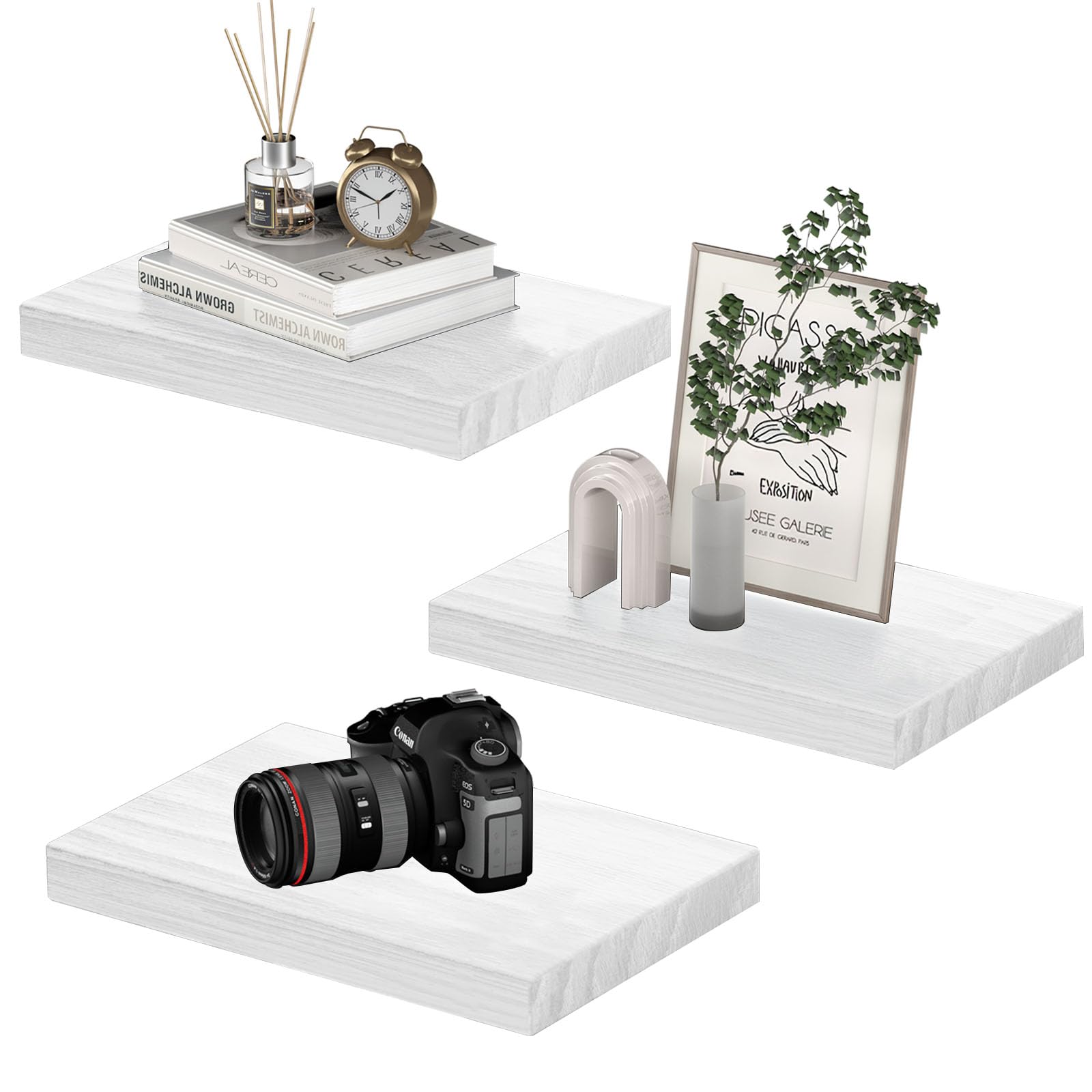 PopiShelves Small Floating Shelves for Wall - 12 x 9 Inch White Shelves for Bedroom, Living Room, Bathroom, Kitchen, Office Deco