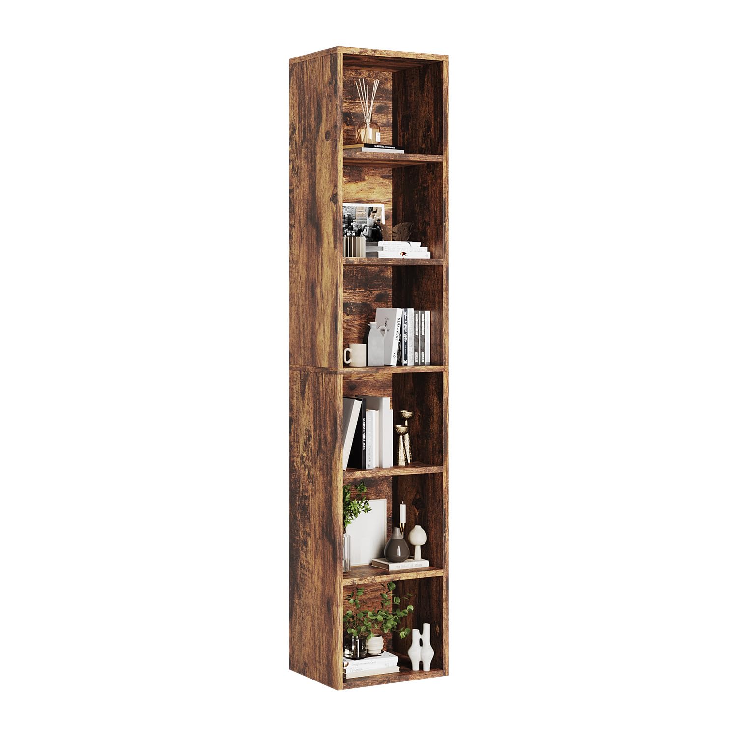 oneinmil 71.5 Tall Narrow Bookshelf, 6-Tier Cube Display Rack, Modern Corner Bookshelf with Storage Space, CD Storage Cabinet fo