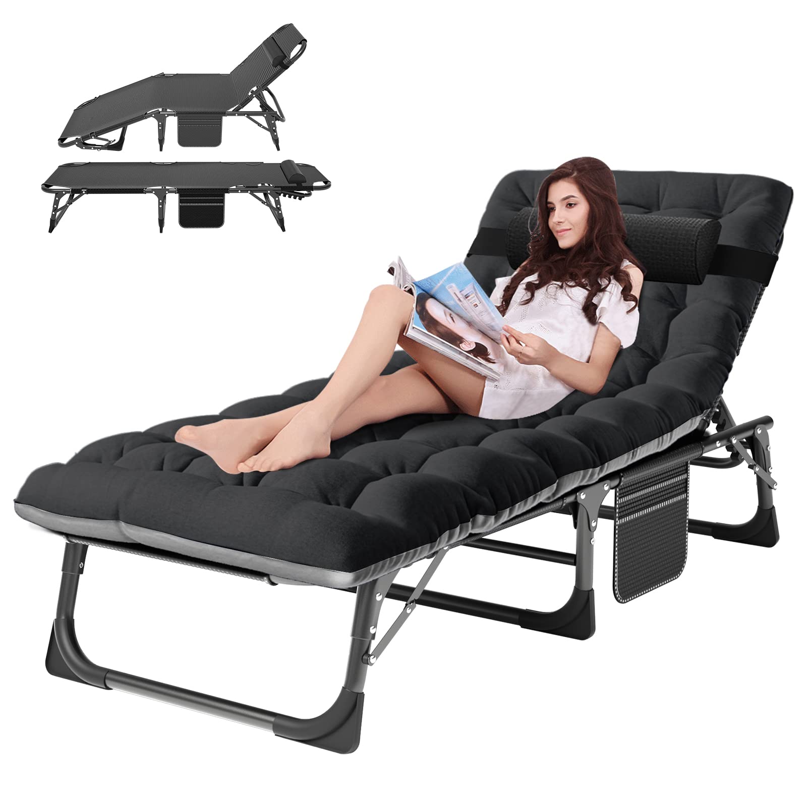 ABORON Heavy Duty Tanning Chair,Outdoor 5-Position Folding Chaise Lounge Chair with Pad,Portable Beach Lounge Chair for Outdoor 