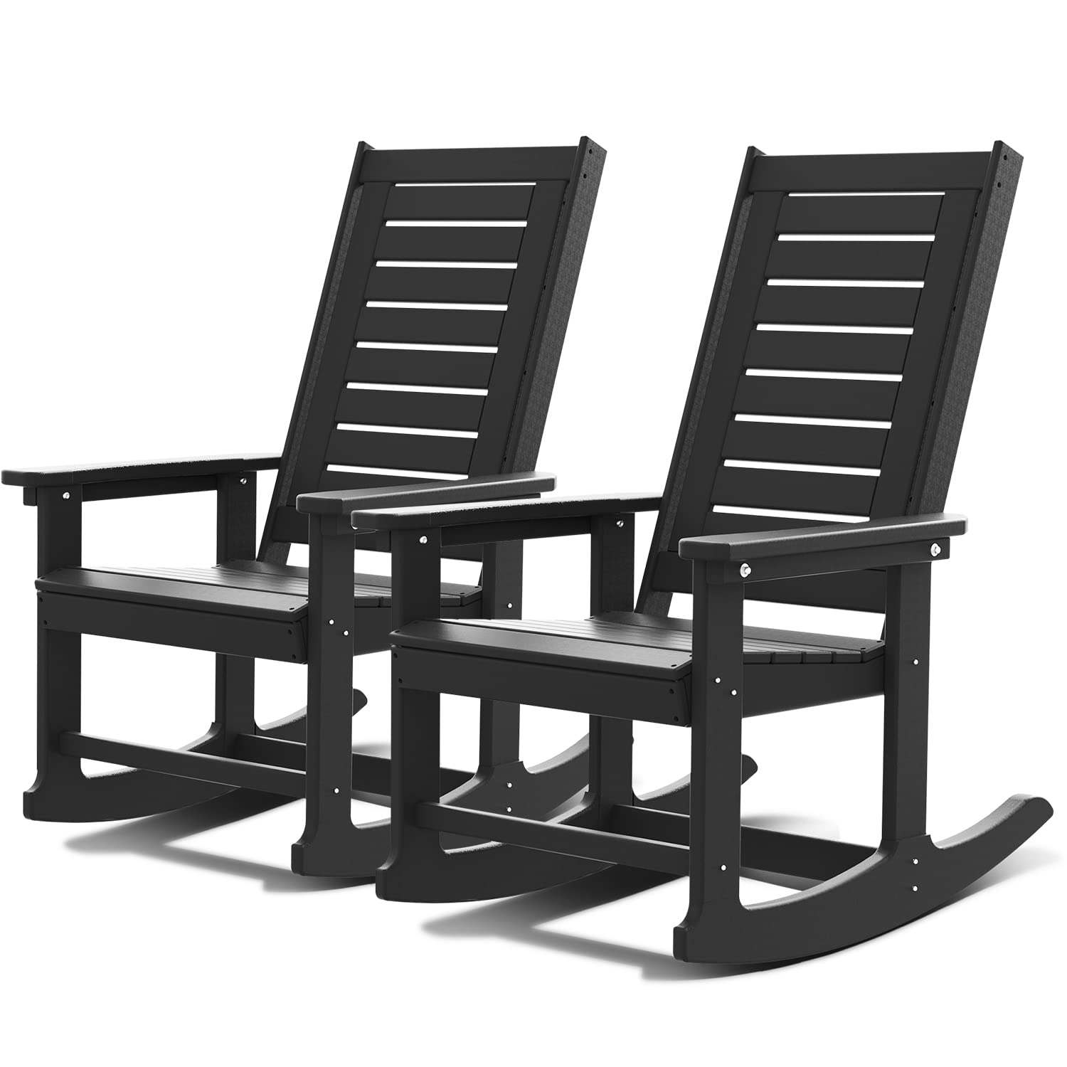 GREENVINES Outdoor Rocking Chairs | Set of 2 | Porch Rocker | HDPE Plastic | Black | Oversized Rockers | High Back | Big & Tall 