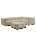 Modway Conjure 5-Piece Channel Tufted Fabric Sectional in Black/Beige