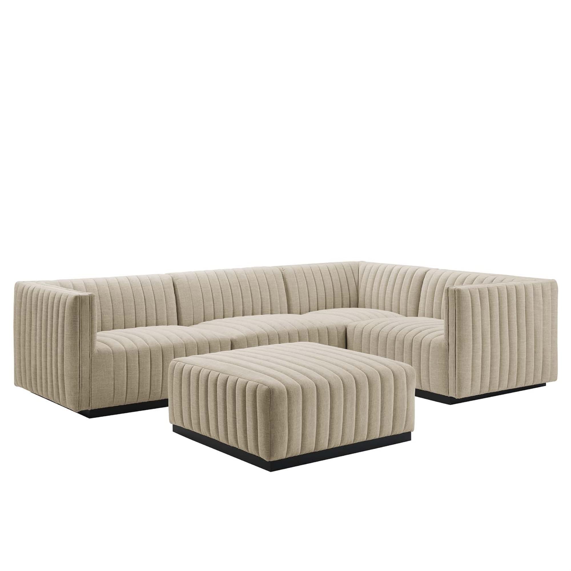 Modway Conjure 5-Piece Channel Tufted Fabric Sectional in Black/Beige