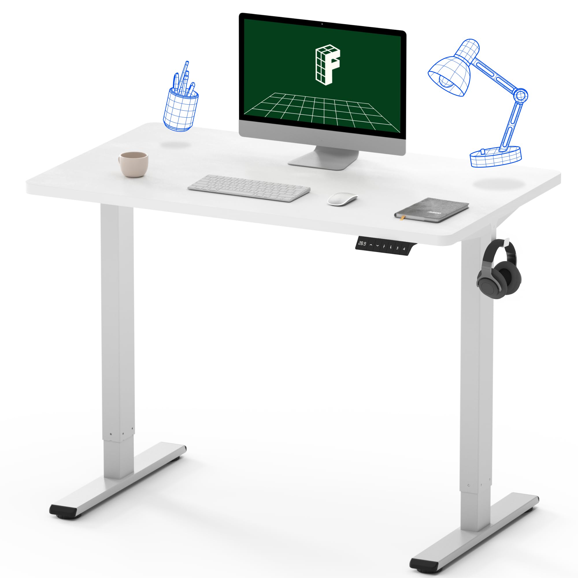 FLEXISPOT EN1 Electric Small Standing Desk 40 Inches Adjustable Height Desk for Bedroom Whole-Piece Desk Ergonomic Memory Contro