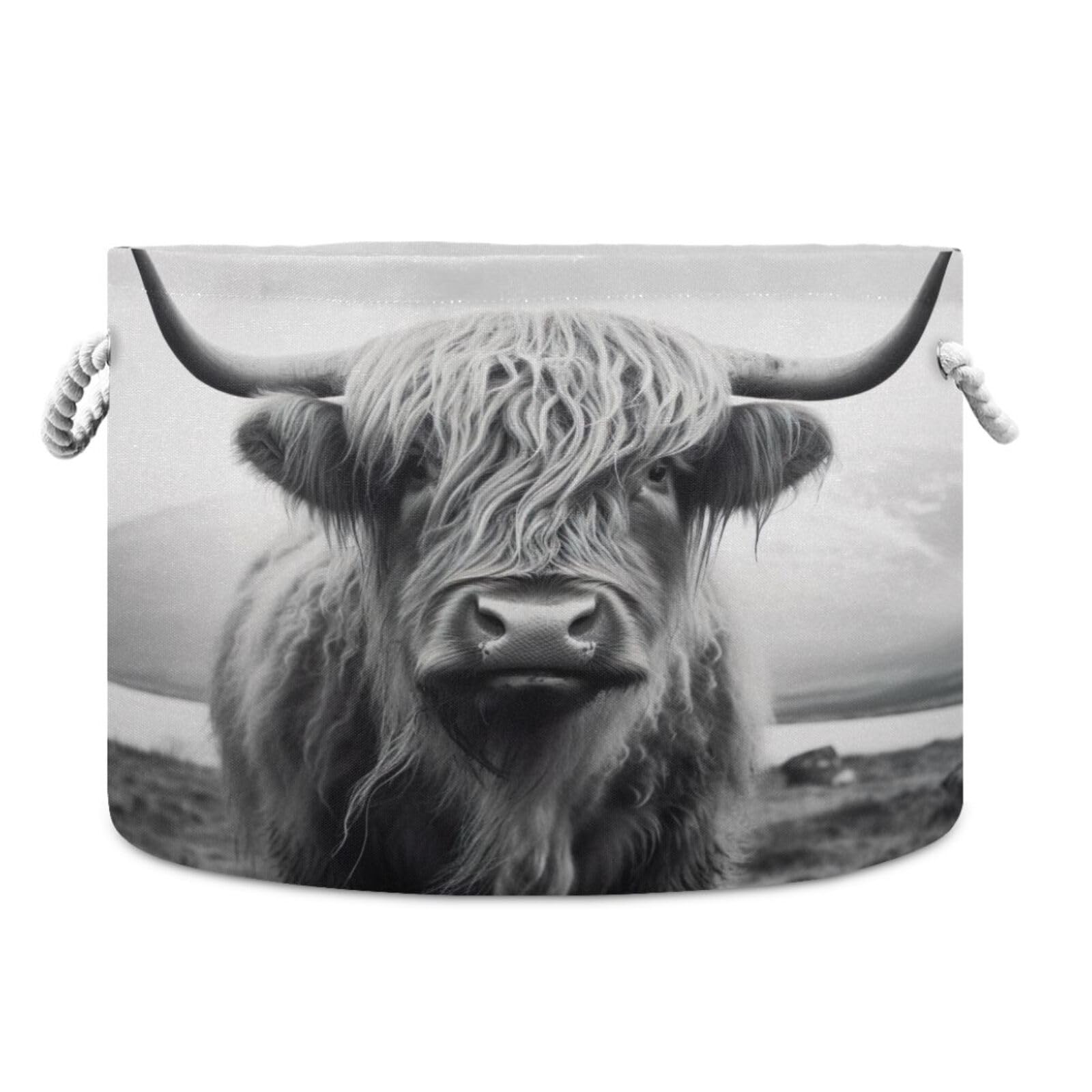 WELLDAY Cotton Rope Basket Highland Cow Baby Laundry Basket for Living Room, Laundry, Nursery, Home Decor, 20x20x14