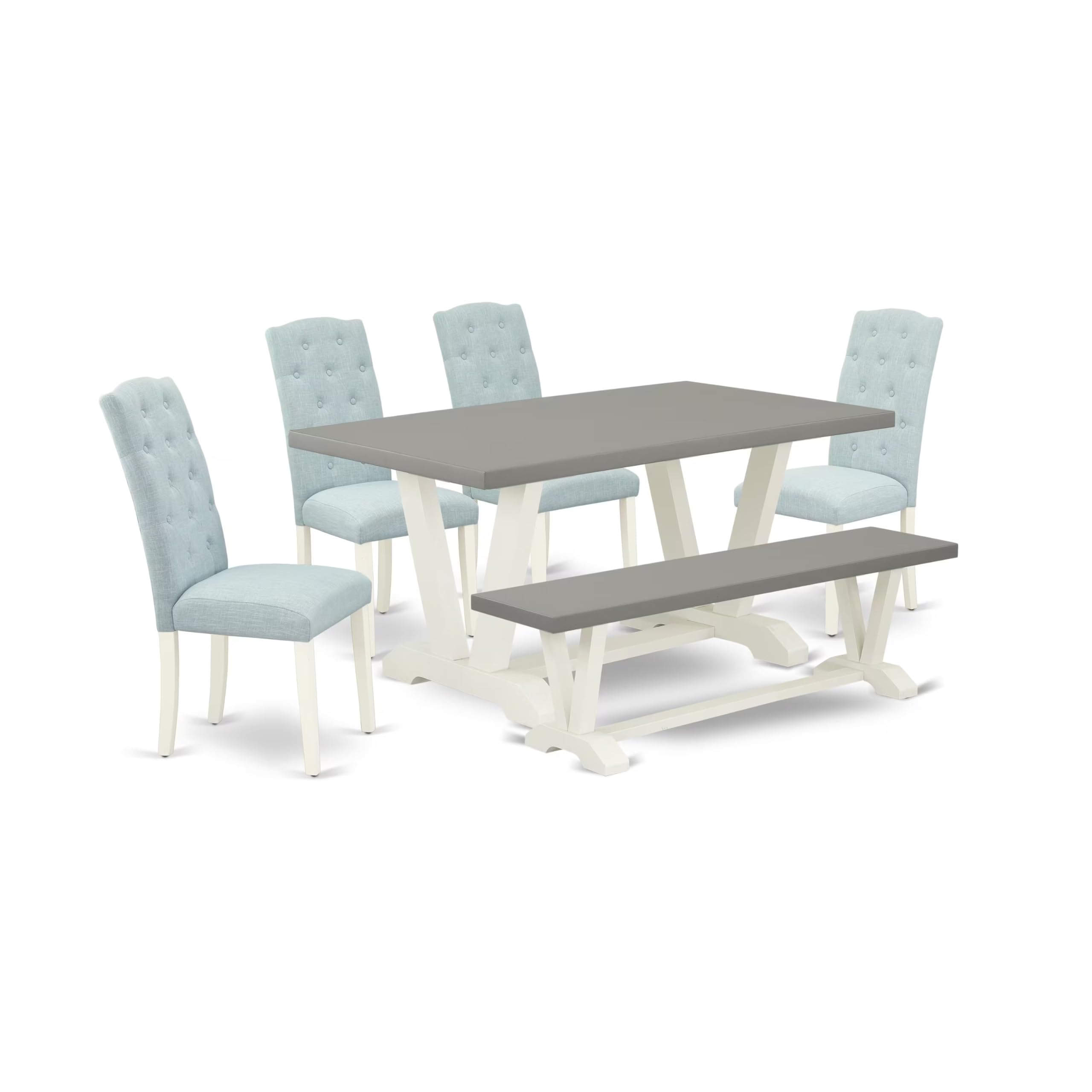 East West Furniture V096CE215-6 6 Piece Kitchen Table Set Contains a Rectangle Dining Table with V-Legs and 4 Baby Blue Linen Fa