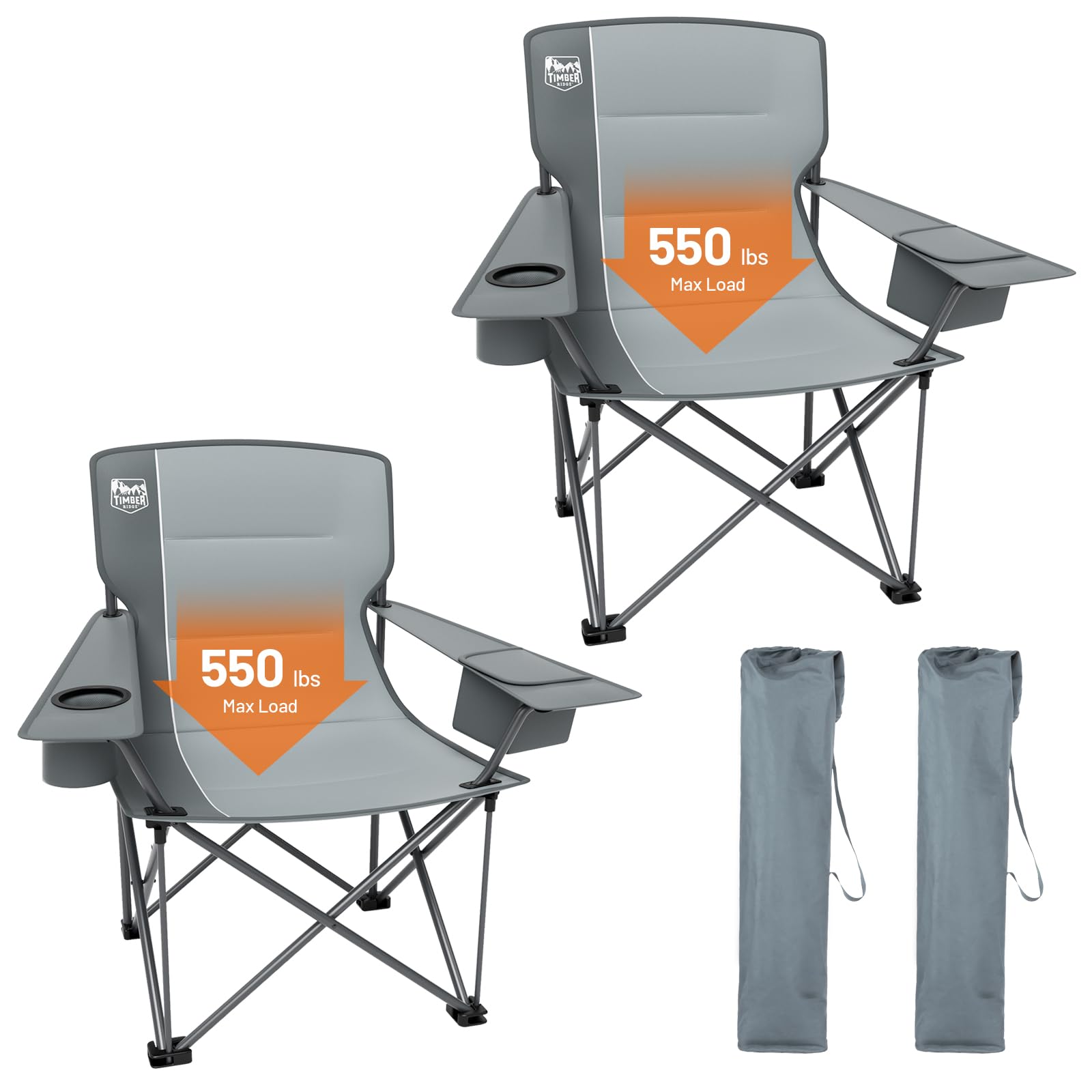 TIMBER RIDGE Oversized Folding Camping Chair for Adults, Support 550 LBS Heavy Duty with Cup Holder Side Pocket for Camping, Law
