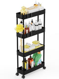 LEHOM 5.3 Slim Storage Cart - 4 Tiers Bathroom Organizer Mobile Shelving Unit Storage Rolling Utility Cart Slide Out Organizer f