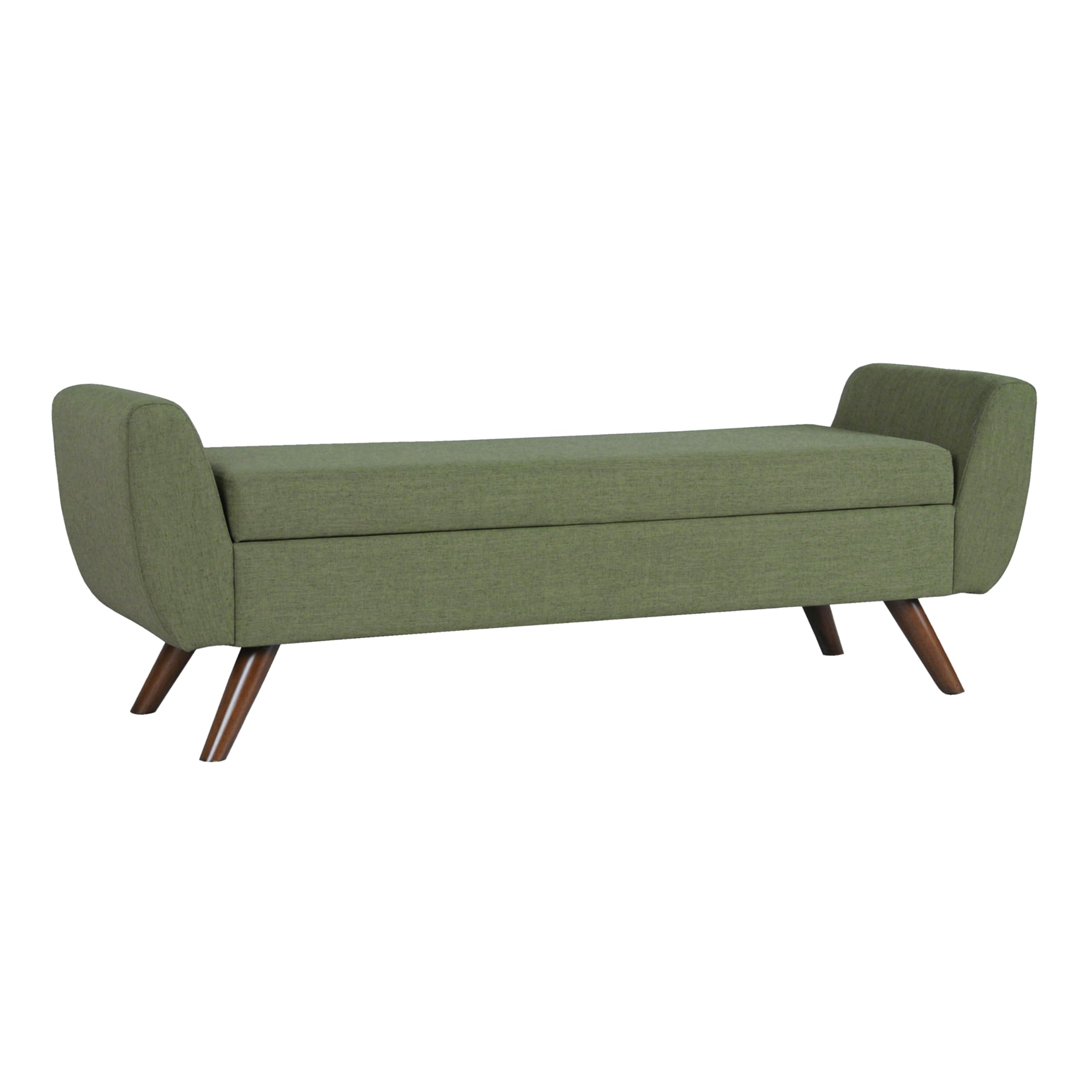 HomePop Modern Storage Bench with Wood Legs Home D  cor|Bench with Storage for Living Room & Bedroom - Olive Green Woven