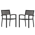 Flash Furniture Stackable Aluminum Patio Chair - All-Weather Black Framed Side Chair with Faux Teak Slats - Commercial Grade - S