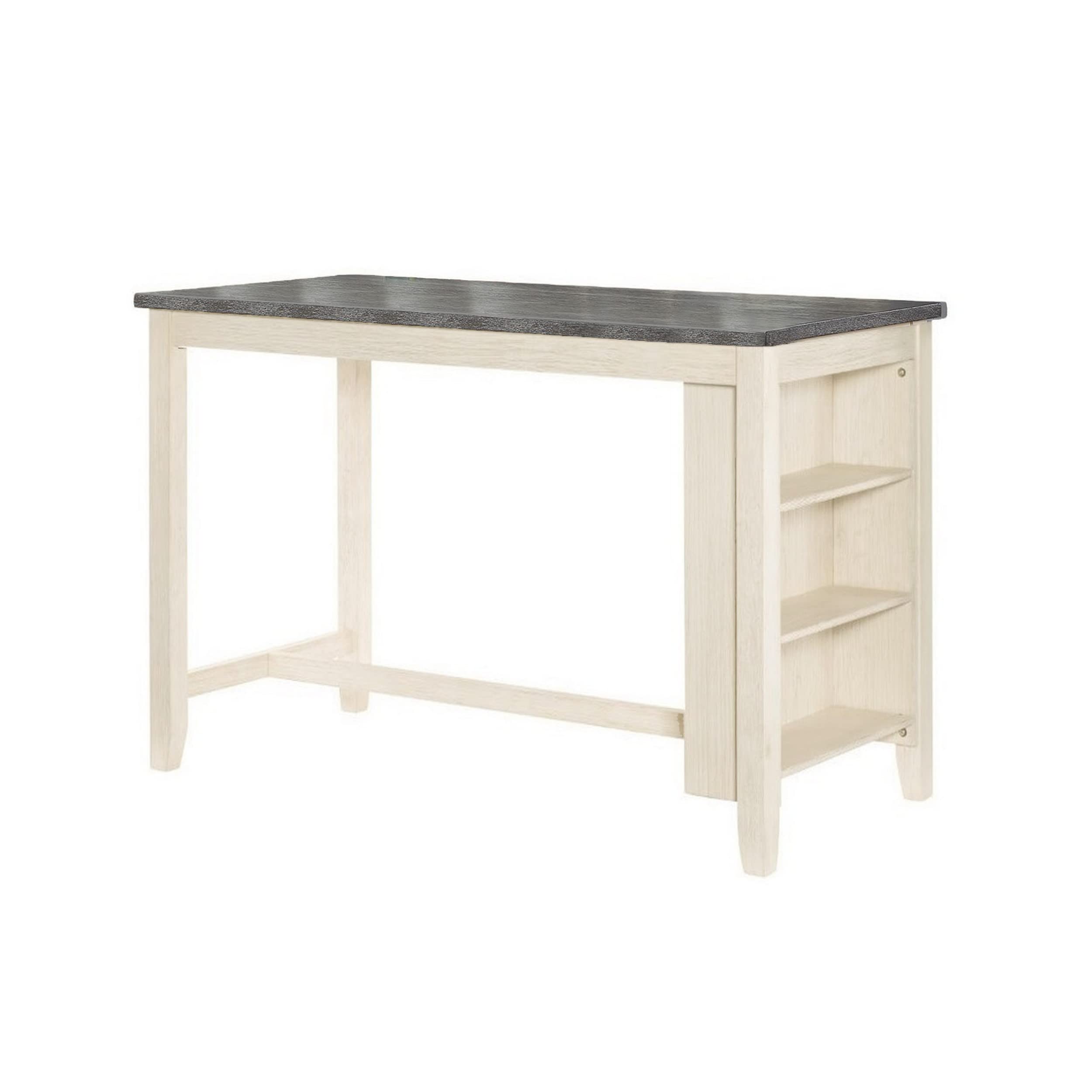 Benjara Joss 60 Inch Cottage Counter Height Table, 2 Tone Wood, Gray Top Cream Base