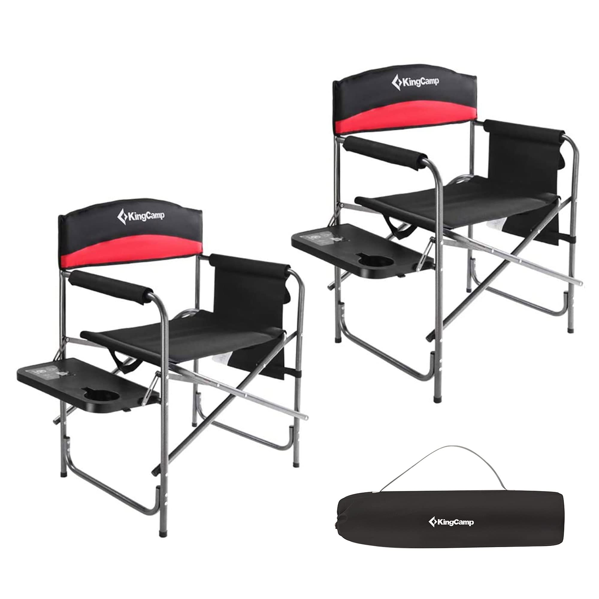 KingCamp 2-Pack Camping Folding Director Chairs with Side Table & Storage, Red