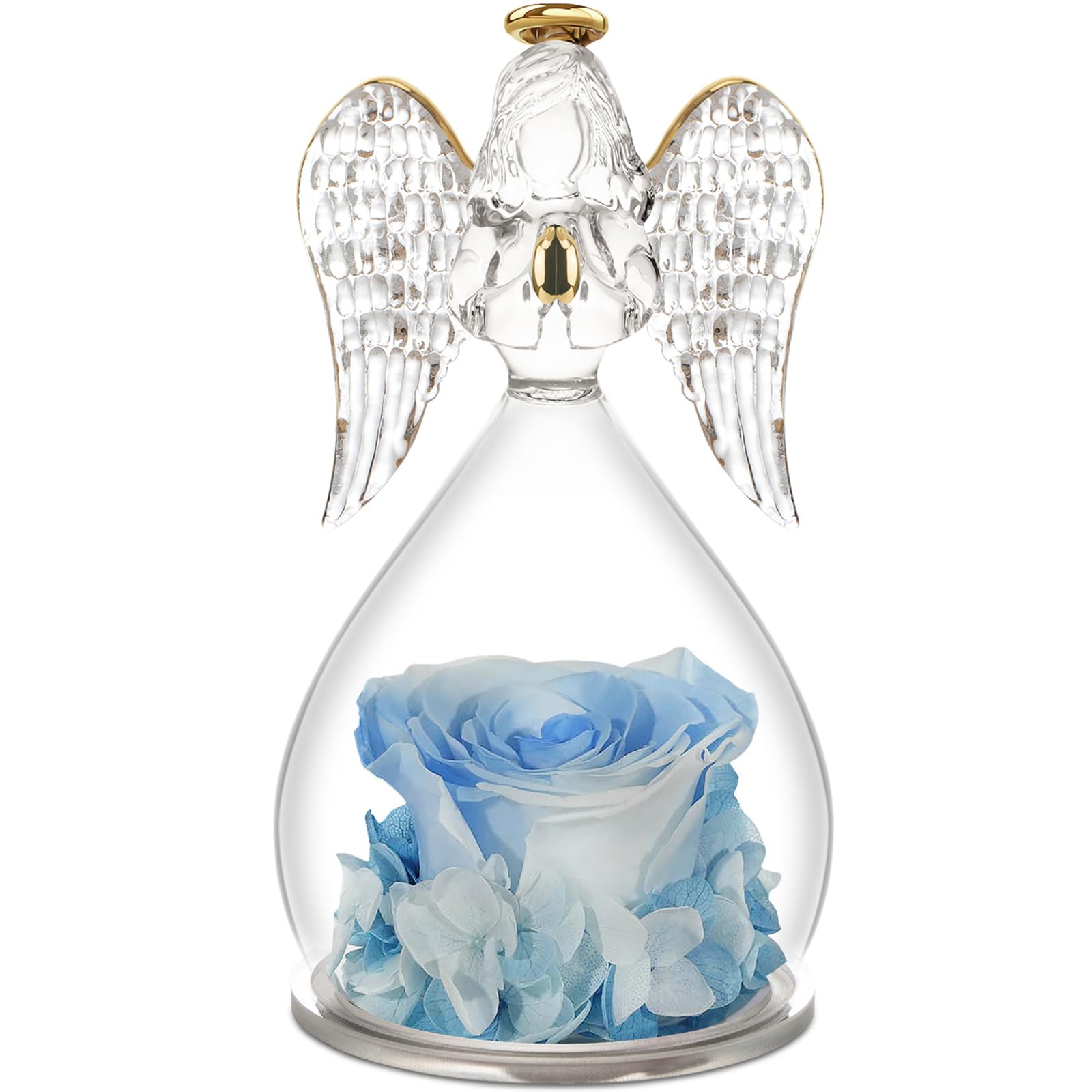 Yamonic for Mom, Angel Figurines with Real Rose Gifts for Her Mom Grandma,Preserved Flowers Rose for Mothers Day Christmas Anniv