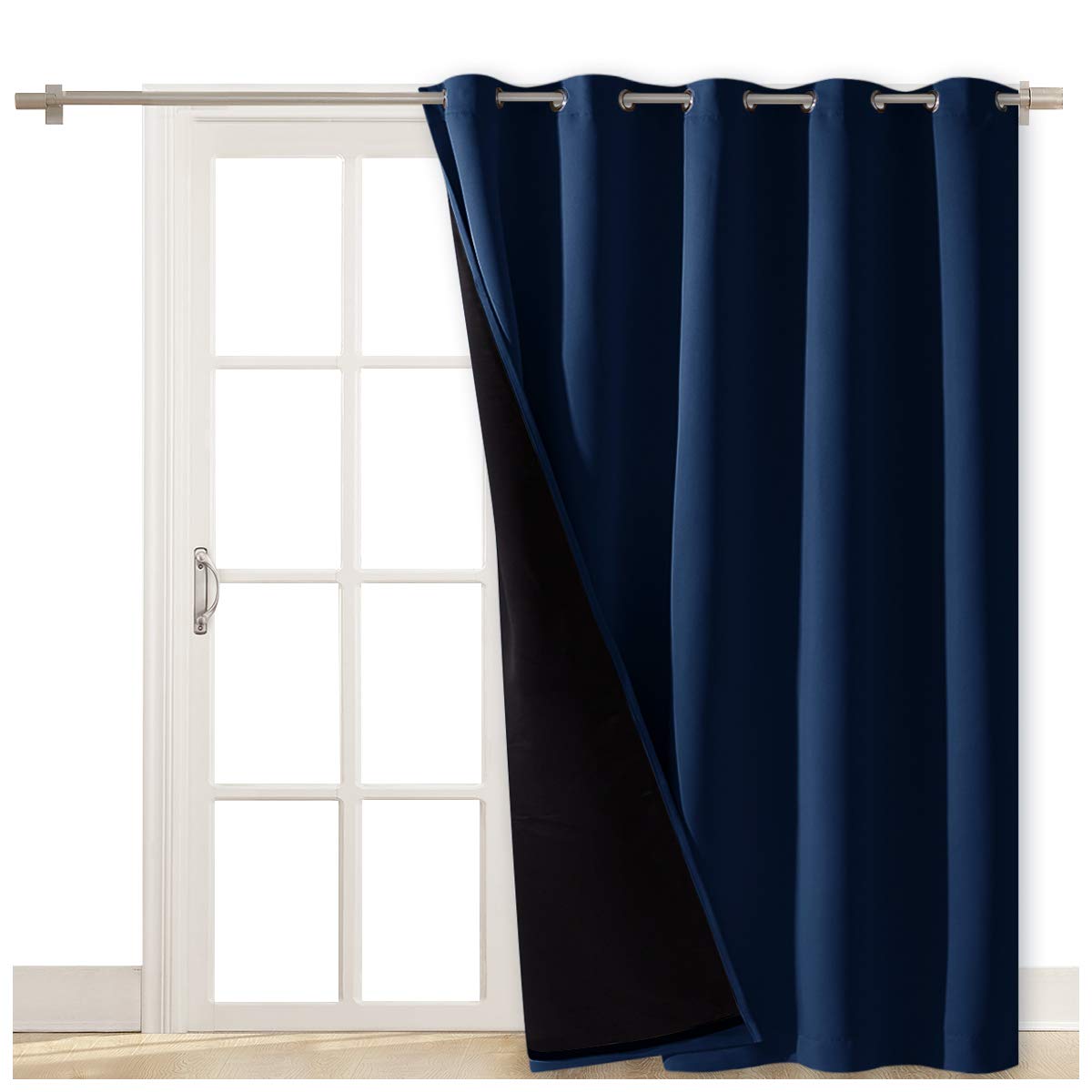 NICETOWN 100% Blackout Cold Blocking Patio Sliding Door Curtain, Wide Lined Drape, Keep Warm Drapery, Sliding Glass Door Panel f