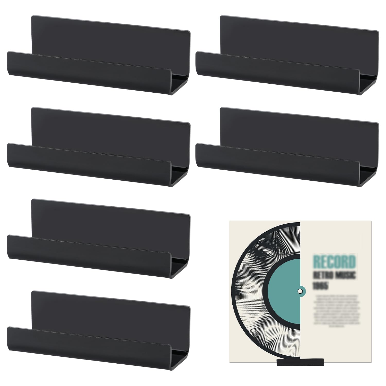 PEUTIER 6pcs Vinyl Record Wall Mount, Acrylic Album Record No Drill Adhesive Tape Vinyl Record Display Holder Stand Racks for Al