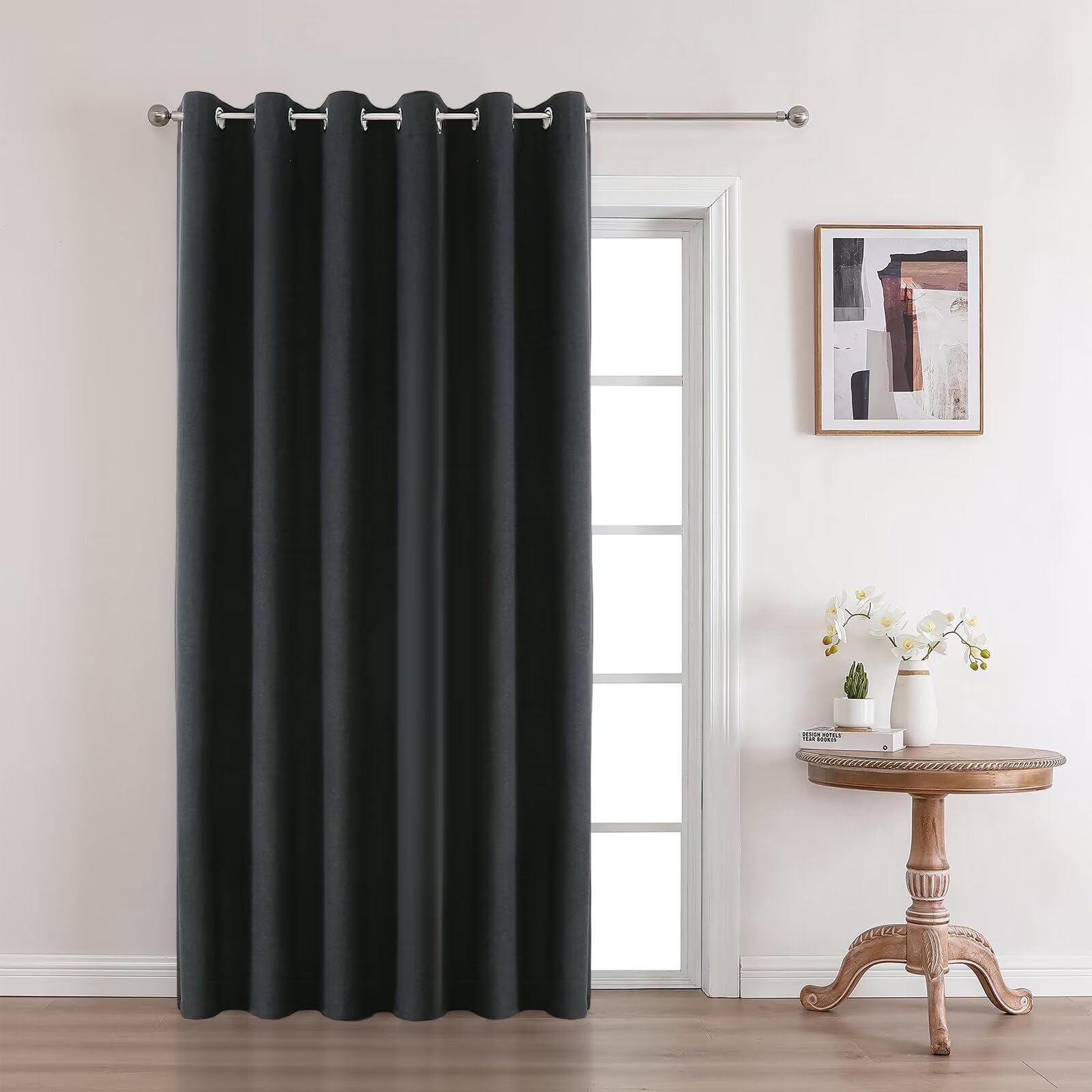 Joydeco Black Out Room Divider Curtains, Black Extra Wide Sliding Door Curtains Living Room Curtains, 1 Panel 70x96 Inch Patio D