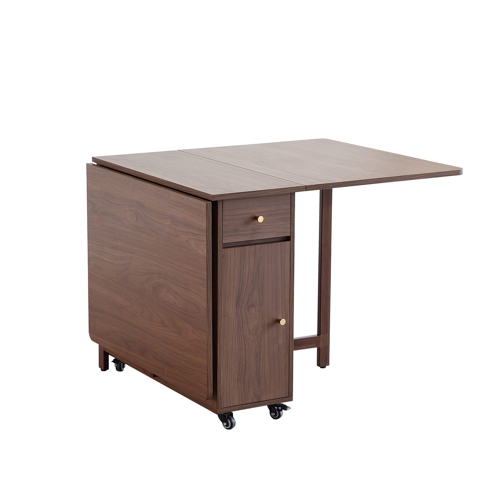 COMUHOME Extendable Drop Leaf Foldable Dining Table with 2 Drawers and 4 Wheels for Living Room Kitchen Farmhouse Space Saving T