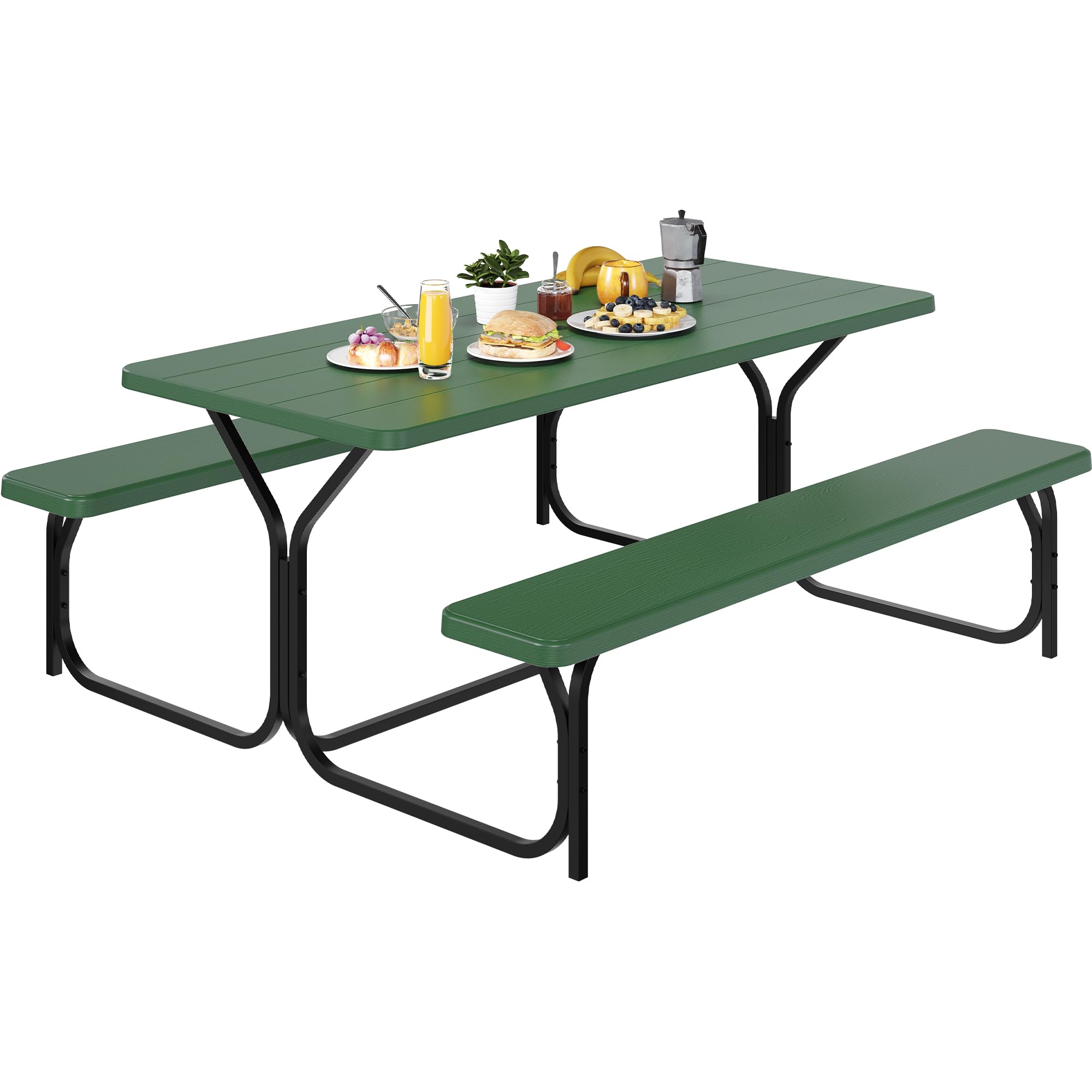 YITAHOME 6ft Outdoor Picnic Table with Wood-Like Tabletop, Sturdy Steel Frame and Umbrella Opening, Heavy Duty Picnic Table Idea