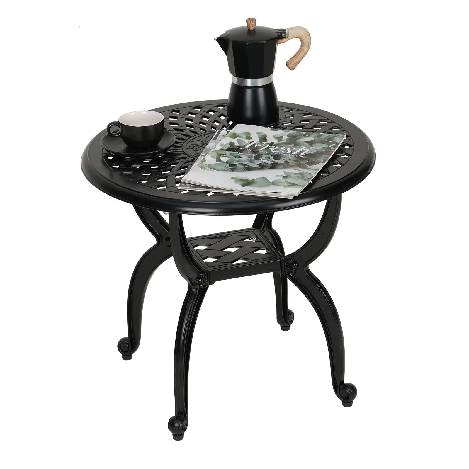 JARDIN DE CENTENNIAL Cast Aluminum Outdoor Side Table,Anti-Rust Outdoor End Table,Patio Coffee Bistro Table for Indoor,Garden,Po