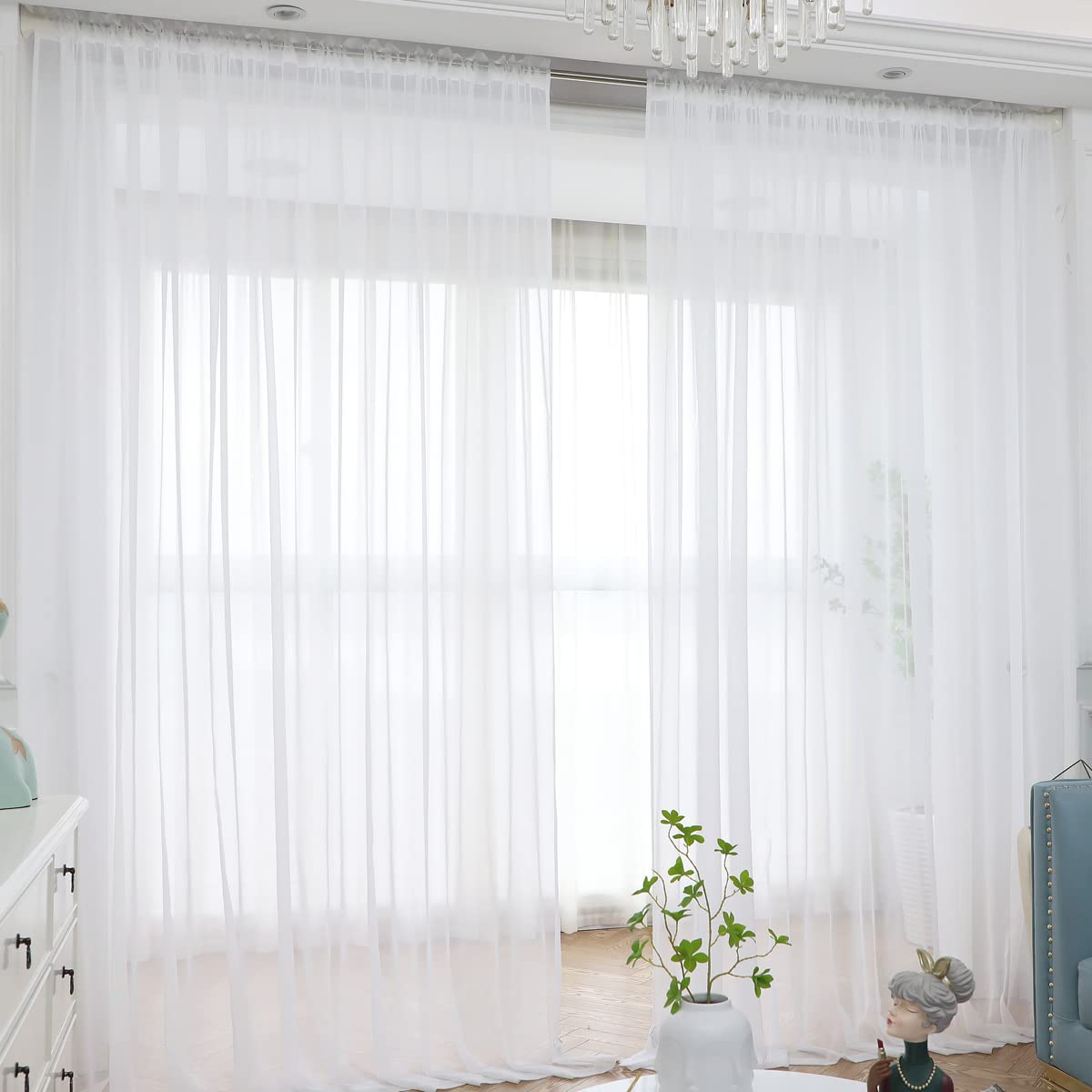 Window White Sheer Curtains 63 Inches Long 2 Panels Sheer White Curtains Basic Rod Pocket Panel for Bedroom Children Living Room