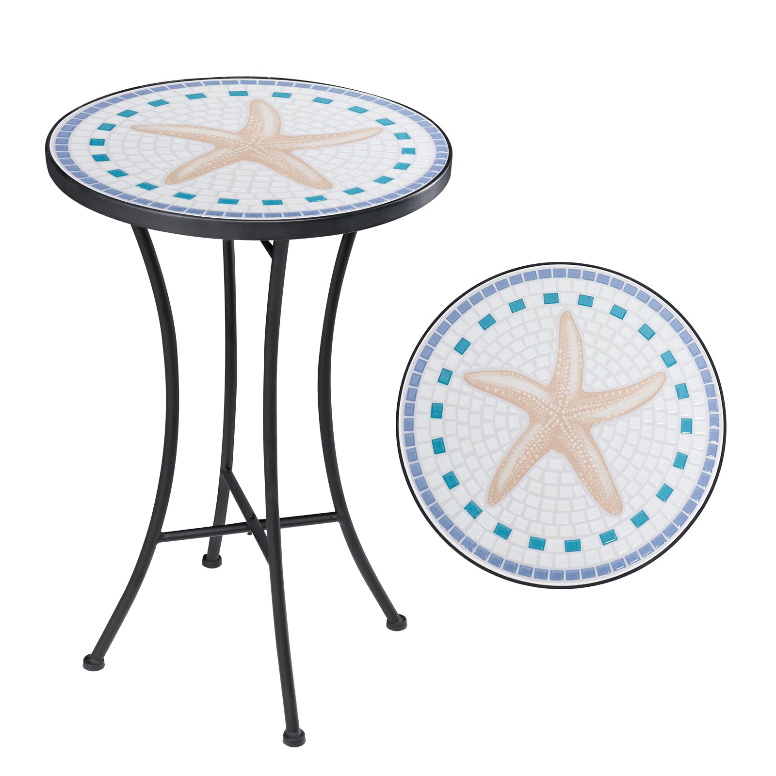 Vipush Mosaic Outdoor Side Table, 14 Round Folding Plant Stand for Patio Garden Backyard Balcony Porch Indoor Accent End Table f
