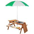 Outsunny Kids Picnic Table with Umbrella and Storage Inside, Sand and Water Table, Kids Outdoor Furniture, Wooden Bench Backyard