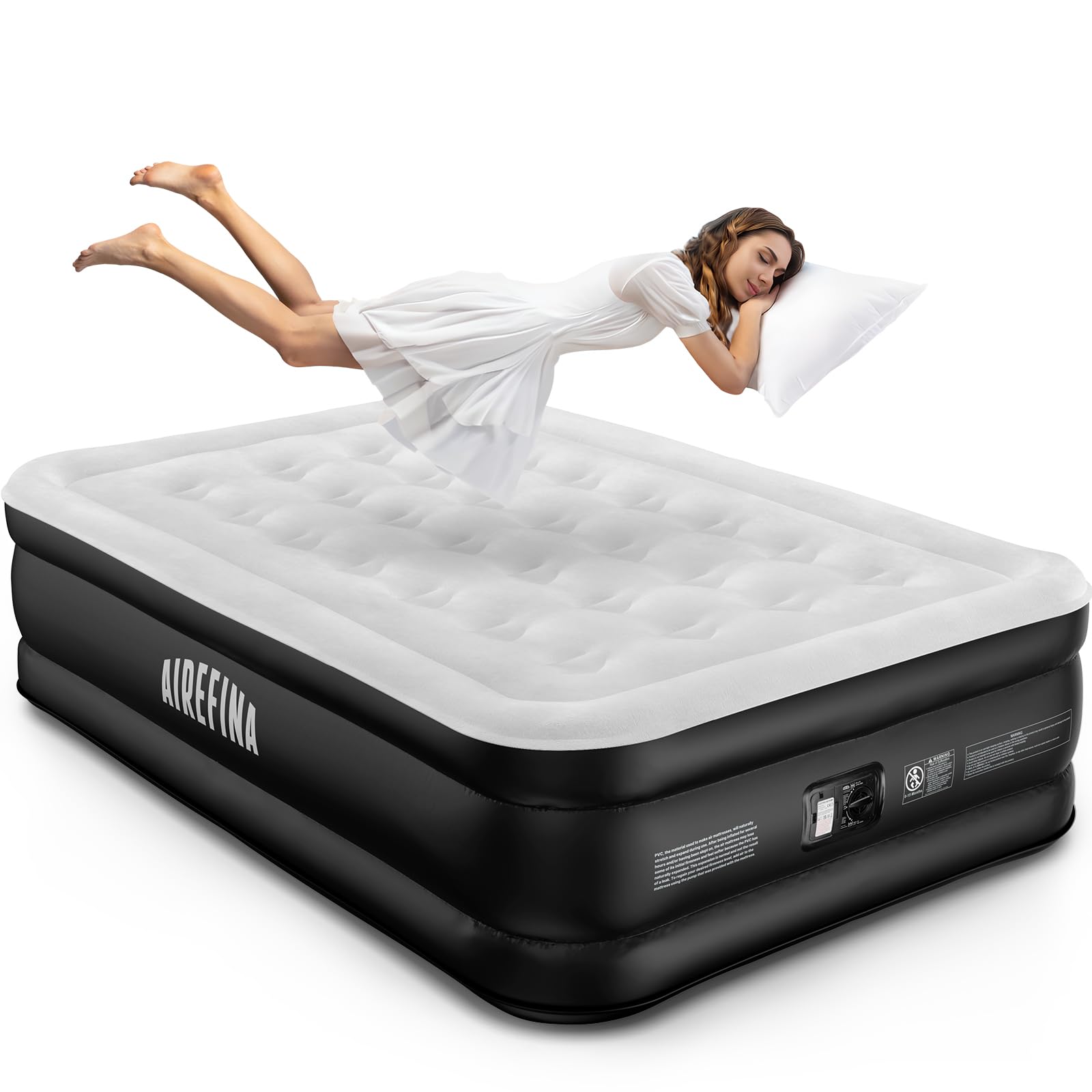 Airefina Updated 18 Air Mattress Full with Built in Pump, Full Size Air Mattress in 3 Mins, Full Blow up Mattress with Flocked S