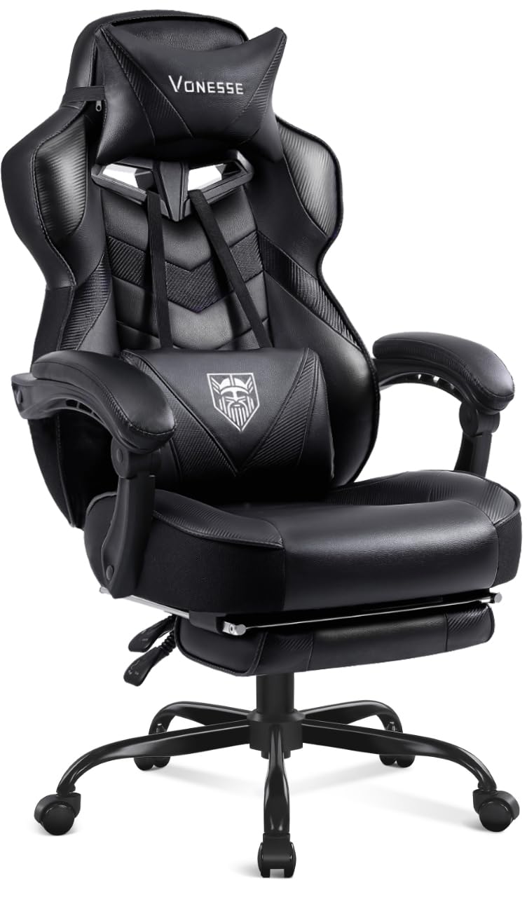 Vonesse Gaming Chair, Computer Chair with Footrest and Massage, Big and Tall High Back Gamer Chair, Reclining Gaming Chairs for 
