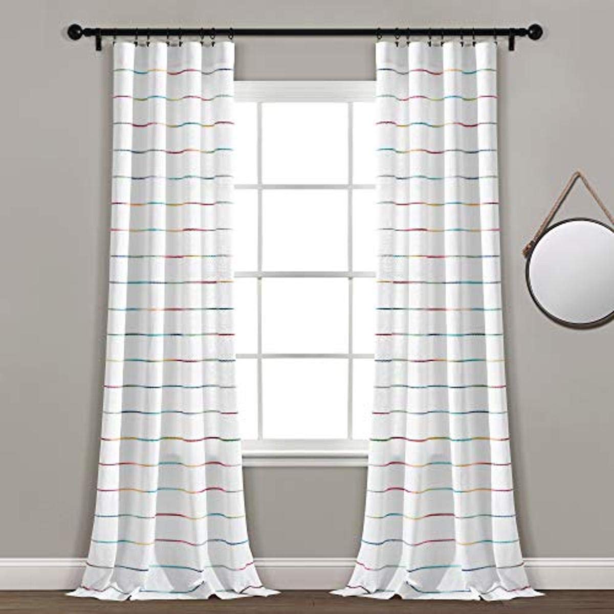 Lush Decor Ombre Stripe Yarn Dyed Cotton Window Curtain Panels, Pair, 40 W x 84 L, Rainbow - Drapes - Light Filtering Curtains f