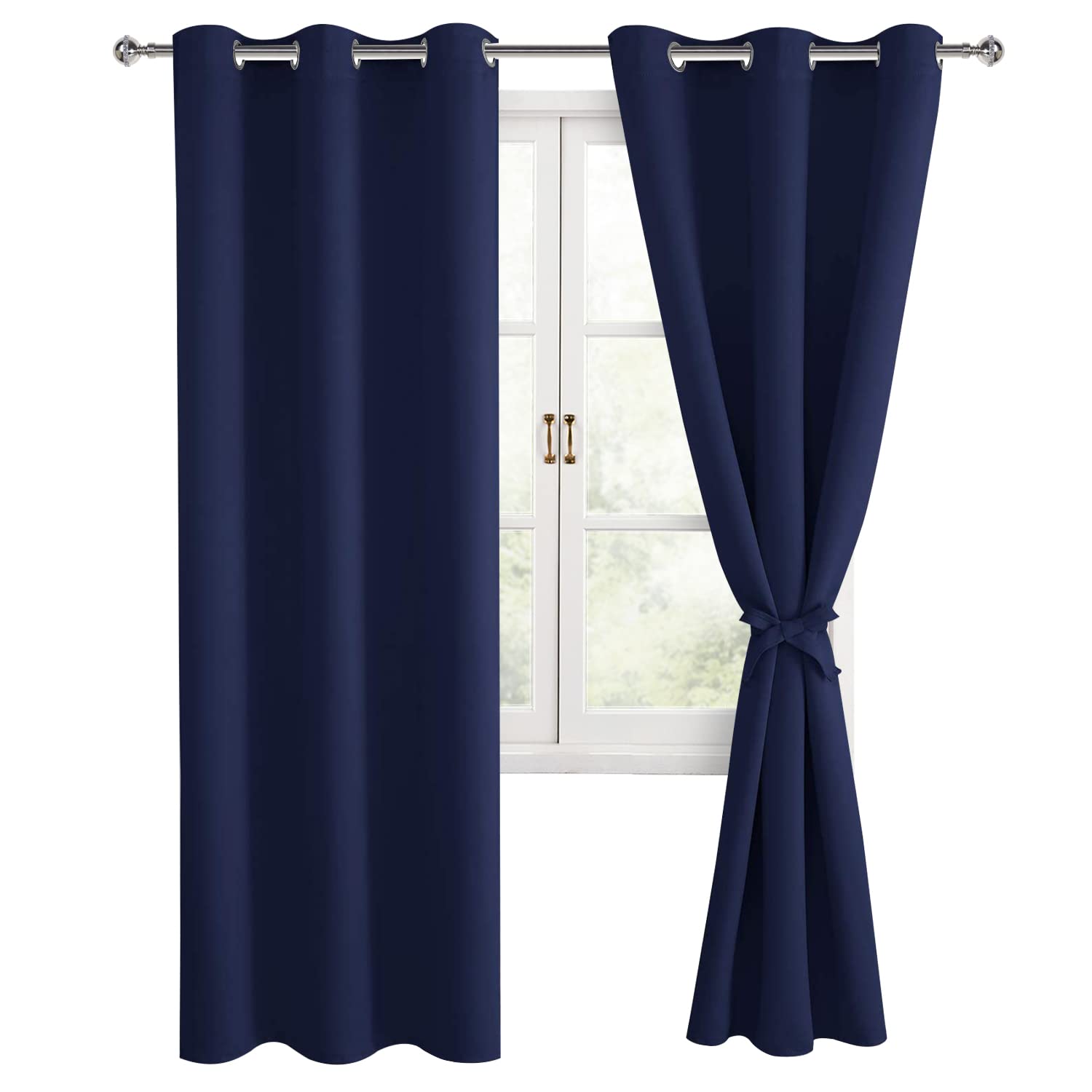 Hiasan Blackout Curtains for Bedroom and Living Room, Light Blocking, Noise Reducing Window Curtain Panels, Tiebacks Included, S