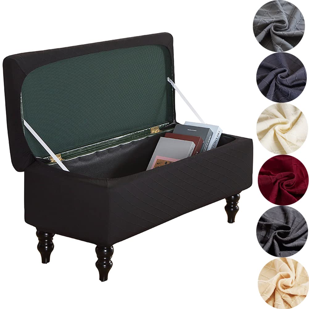 ANWUCHEN Ottoman Cover Rectangle,Stretch Storage Ottoman Cover-Jacquard Ottoman Covers Slipcover Rectangle-Removable Storage Ben
