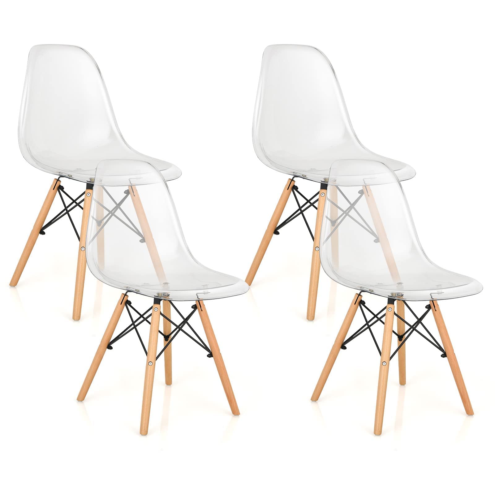 Giantex Dining Chairs Set of 4, Clear Acrylic Dining Chairs with Beech Wood Legs, Max Load 330 Lbs, Pre Assembled Transparent Ki