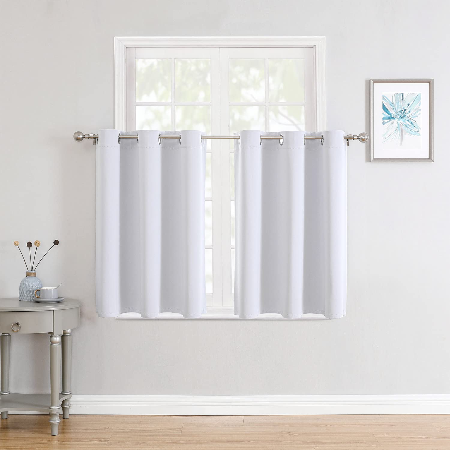 ChrisDowa Small Window Curtains for Kitchen and Bedroom - Grommet Short Thermal Insulated Room Darkening Curtains (2 Panels, Gre