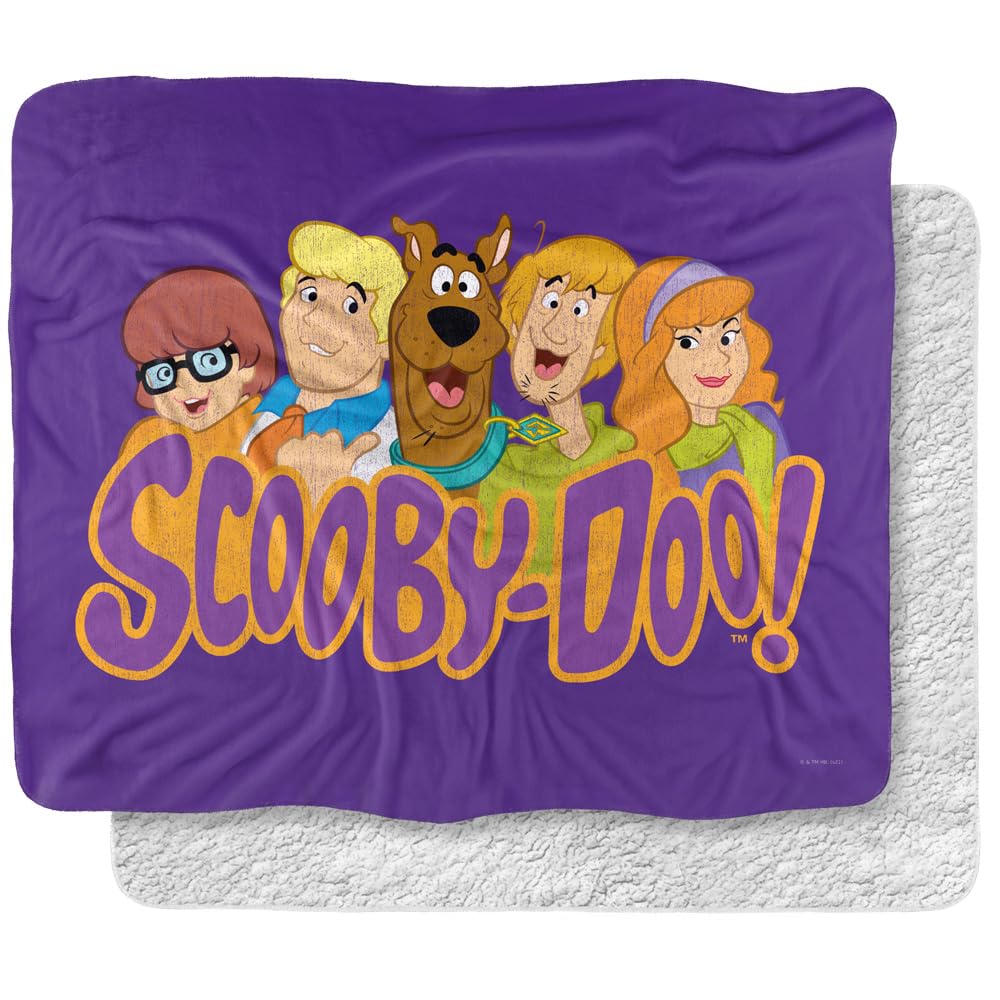 Scooby-Doo Blanket, 50x60, Scooby Gang Faces Silky Touch Sherpa Back Super Soft Throw Blanket