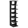 VASAGLE 7 Tier Vertical Shoe Rack, Narrow Shoe Storage Organizer with Hooks, Slim Wooden Corner Shoe Tower Rack, Robust and Dura